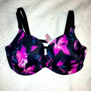 36D | Black Floral Lightly Lined Bra